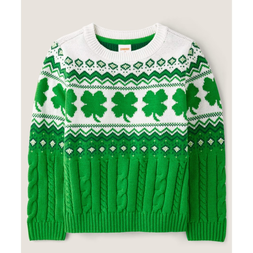 The Children's Place Green and White Shamrock Sweater